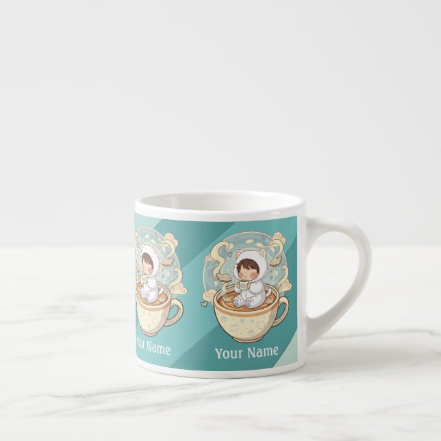 Add Text Mini Cat Espresso Cup Barista Coffee Gift (Right)