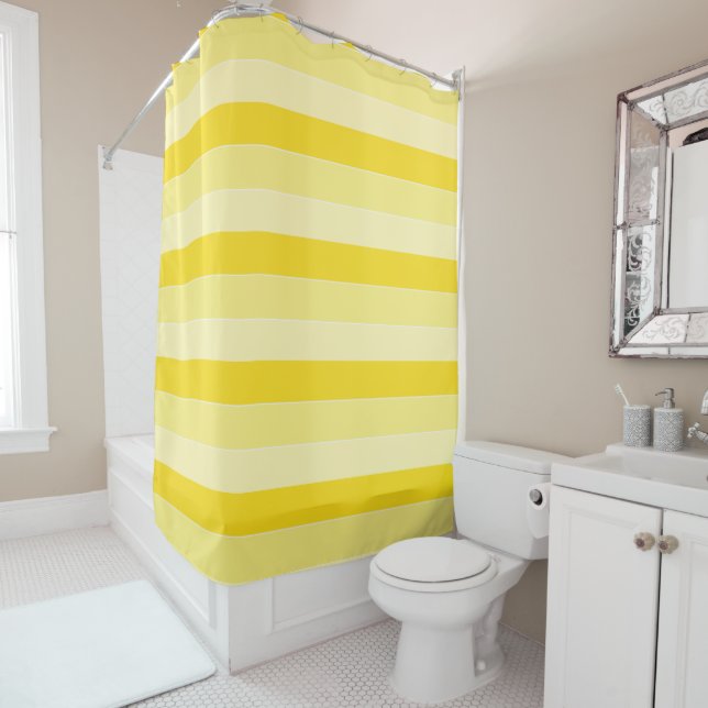 Add Text Name Cute Template Yellow Stripes Custom Shower Curtain (In Situ)