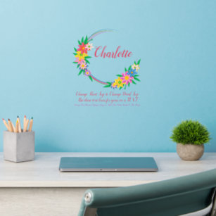 Add Text Name, Pink Yellow Green Hand Paint Flower Wall Decal
