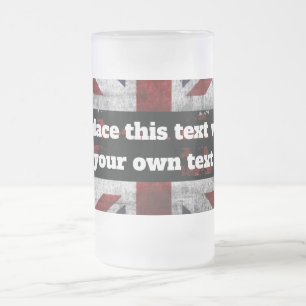 Add text on English flag Throw Pillow Frosted Glass Beer Mug