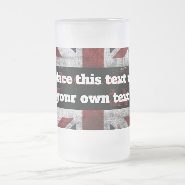 Add text on English flag Throw Pillow Frosted Glass Beer Mug (Center)