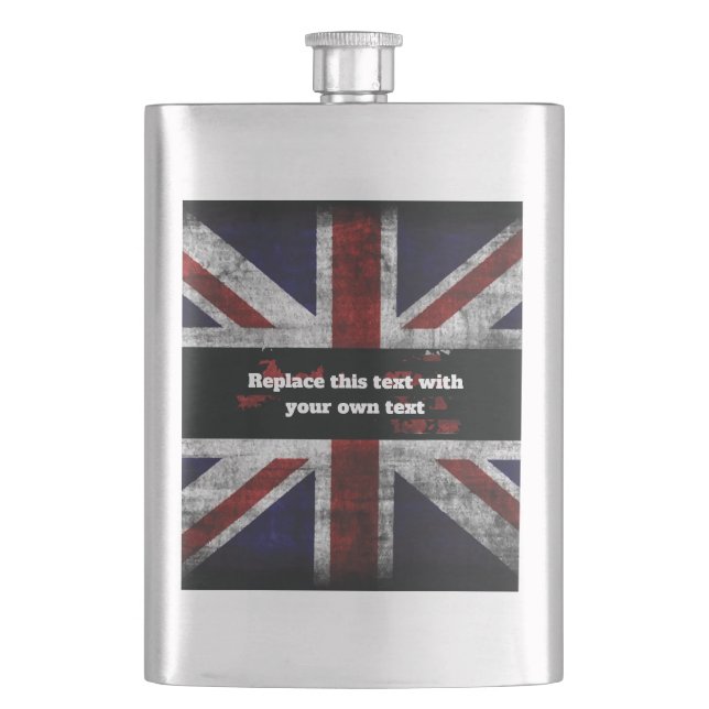 Add text on English flag Throw Pillow Hip Flask (Front)