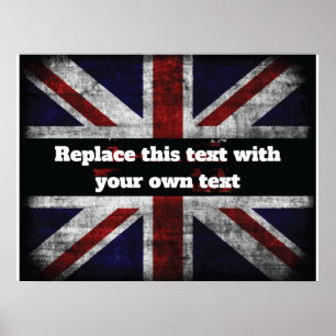 Add text on English flag Throw Pillow Poster