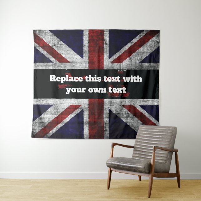 Add text on English flag Throw Pillow Tapestry (In Situ (Horizontal))