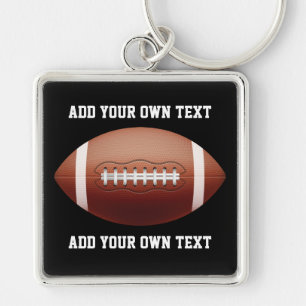 Add text on football throw pillow key ring