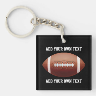 Add text on football throw pillow key ring