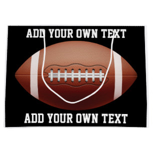 Add text on football throw pillow large gift bag