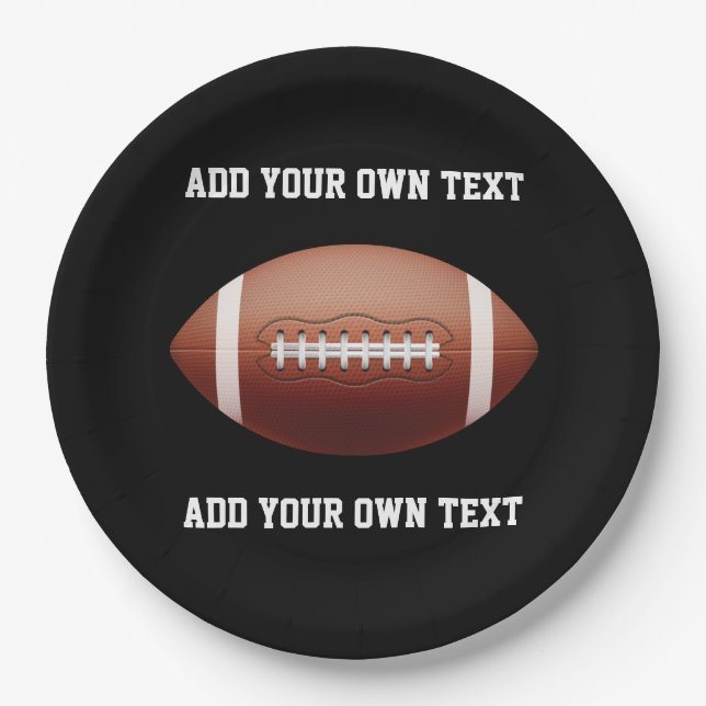 Add text on football throw pillow paper plate (Front)