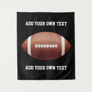 Add text on football throw pillow tapestry