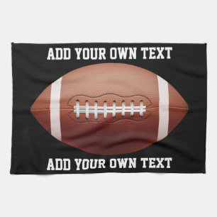 Add text on football throw pillow tea towel