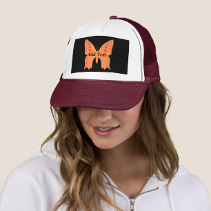 Add Text Orange Butterfly Printed Beautiful-Cap  Trucker Hat