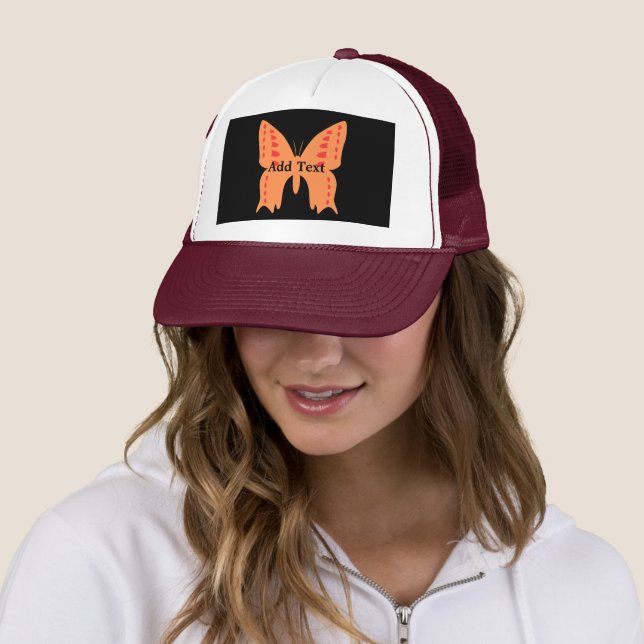 Add Text Orange Butterfly Printed Beautiful-Cap  Trucker Hat (In Situ)