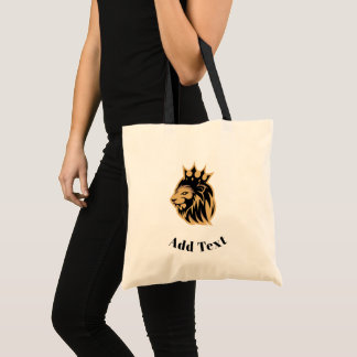 Add Text Printed Lion Head with Crown Black Budget Tote Bag