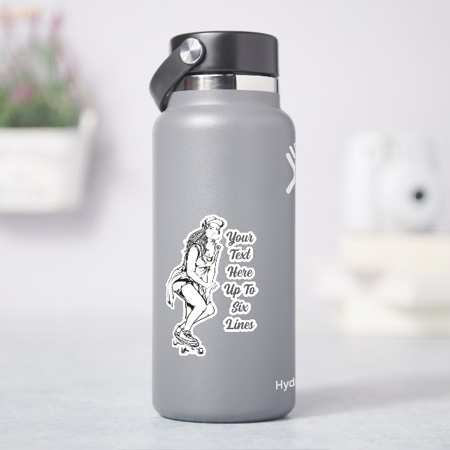 Add Text Skateboard Girl 4" Kiss Cut Vinyl Sticker (HydroFlask)