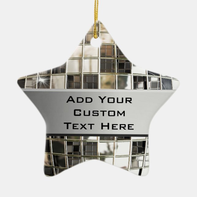 Add Text To Sparkling Silver Disco Star Ornament (Front)