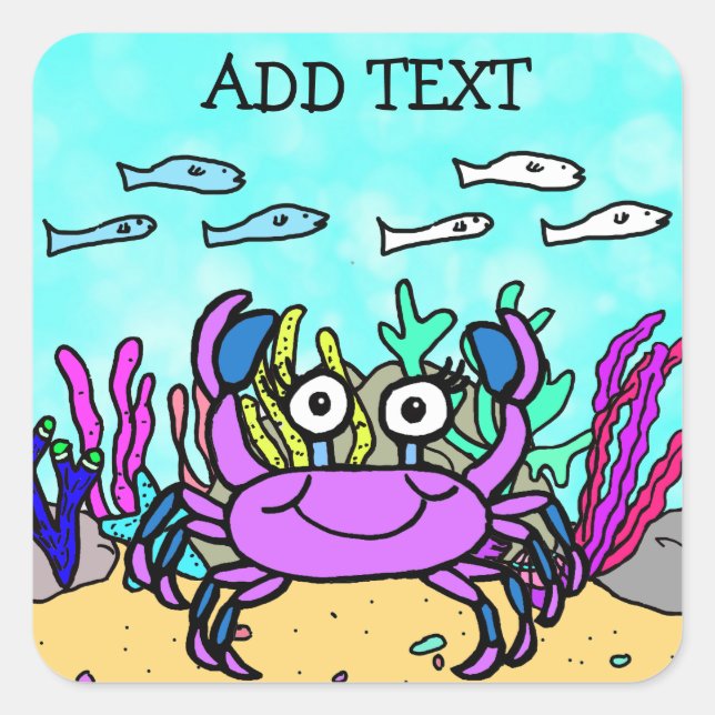 Add Text to this  Purple Crab Square Sticker (Front)