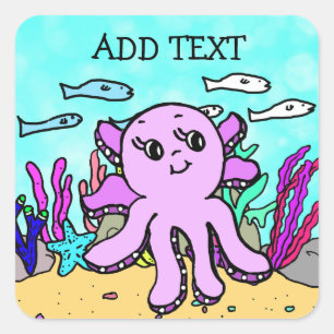 Add Text to this  Purple Octopus Square Sticker
