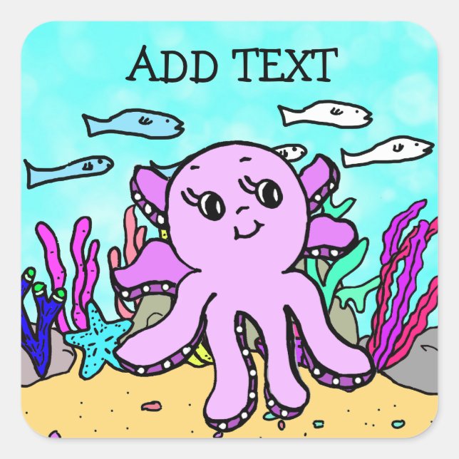 Add Text to this  Purple Octopus Square Sticker (Front)