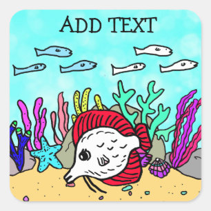Add Text to this Tropical Under the Sea Scene Square Sticker