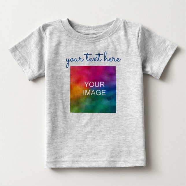 Add Text Upload Photo Baby Grey Calligraphy Script T-Shirt (Front)