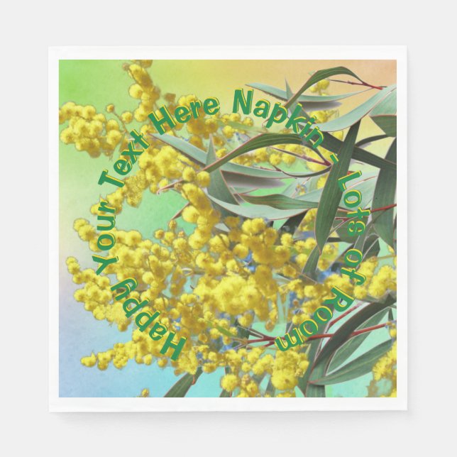 Add Text Wattle & Gum Leaves Aussie Luncheon Napkin (Front)