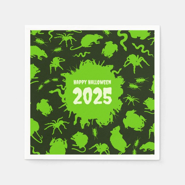 Add The Year Happy Halloween Green Creepy Crawlies Napkin (Front)