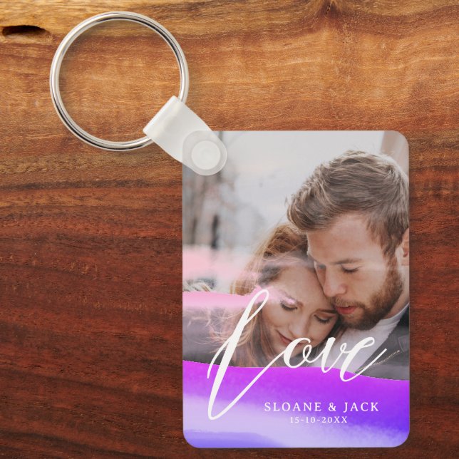 Add Two Photos Love Quote Holography Overlay Key Ring (Front)