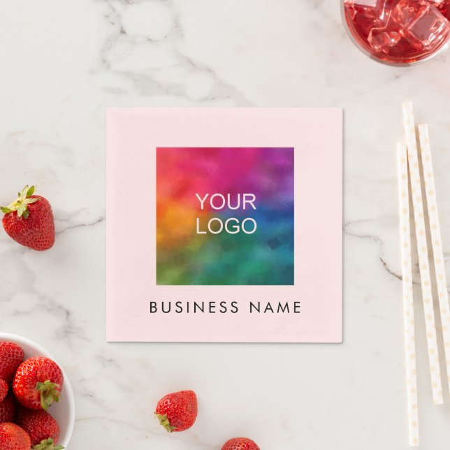 Add Upload Company Logo Text Here Template Pink Napkin (Insitu)