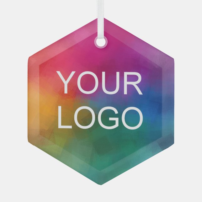 Add Upload Your Own Company Logo Custom Hexagon Glass Tree Decoration (Front)