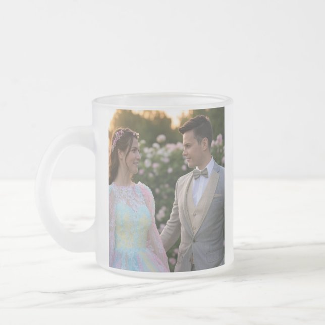 Add Wedding Photo Customise Frosted Glass Coffee Mug (Left)