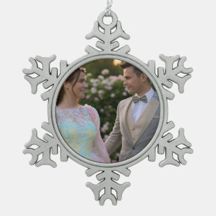 Add Wedding Photo Customise Snowflake Pewter Christmas Ornament