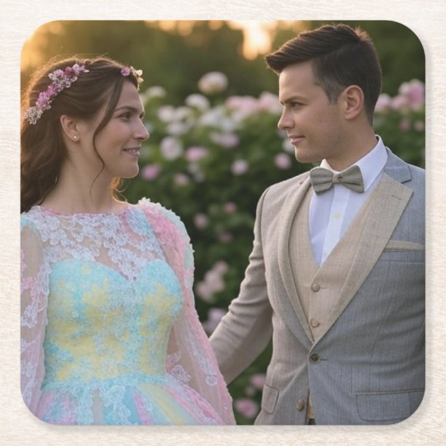 Add Wedding Photo Customise Square Paper Coaster (Front)