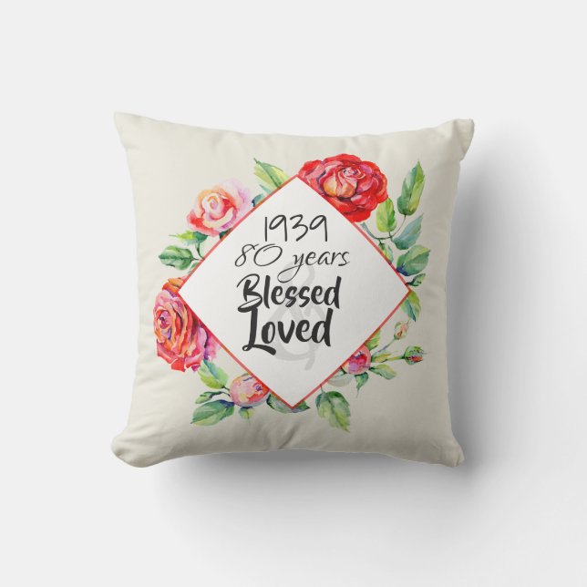 ADD Year Born AGE Birthday Gift for Women Roses Cushion (Front)