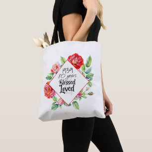 ADD Year Born AGE Birthday Gift for Women Roses Tote Bag