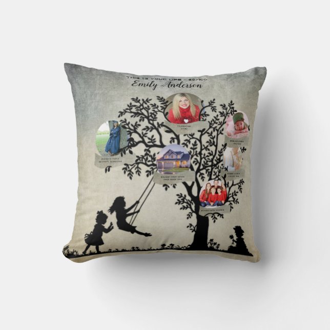 ADD YEAR BORN FAMILY TREE Birthday Gift For Women Cushion (Front)