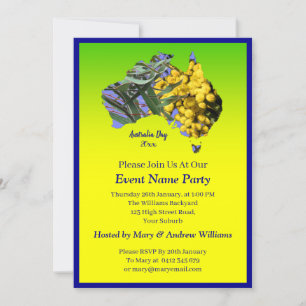 Add Year Text, Wattle Gum Leaf Australia Day Party Invitation