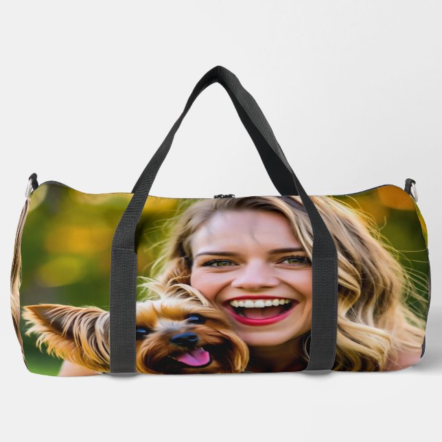 Add Yorkshire Terrier Photo Personalize Duffle Bag (Front)