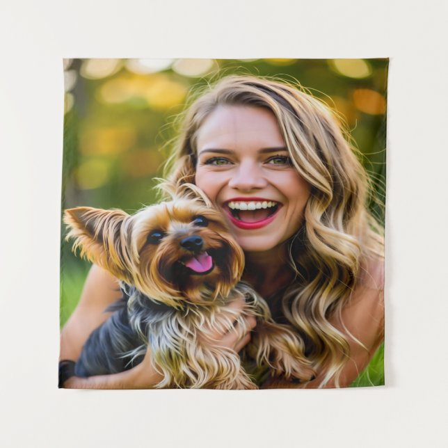 Add Yorkshire Terrier Photo Personalize Tapestry (Front)