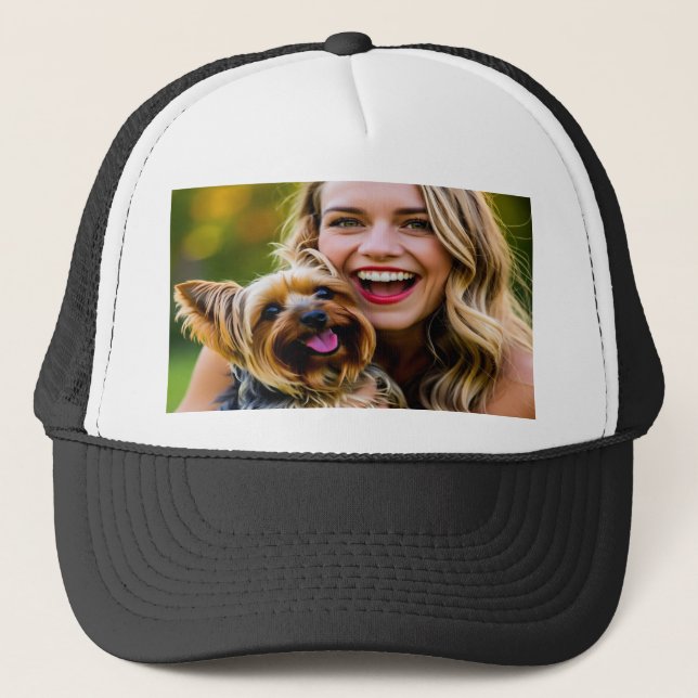 Add Yorkshire Terrier Photo Personalize Trucker Hat (Front)