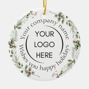 Add you logo company name holiday wreath ceramic tree decoration