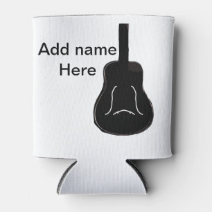 Add you name black white guitar text musical instr can cooler