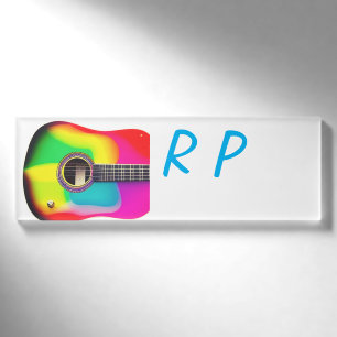 Add you name text brown acoustic guitar colourful tag