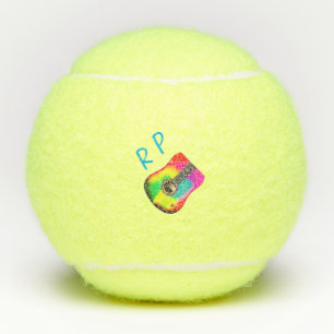 Add you name text brown acoustic guitar colourful tennis balls