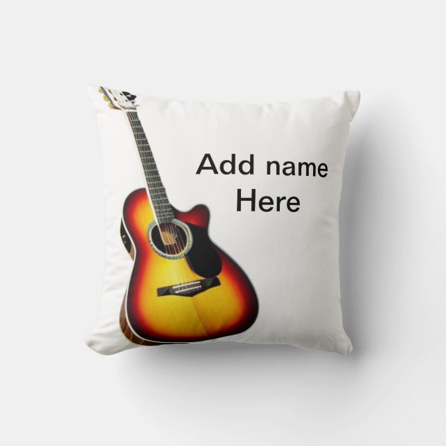 Add you name text brown acoustic guitar editable cushion (Front)