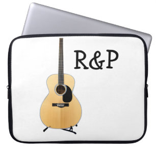 Add you name text brown acoustic guitar editable laptop sleeve