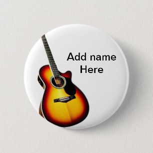 Add you name text brown acoustic guitar editable t 6 cm round badge