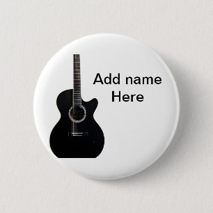 Add you name text brown acoustic guitar editable t 6 cm round badge