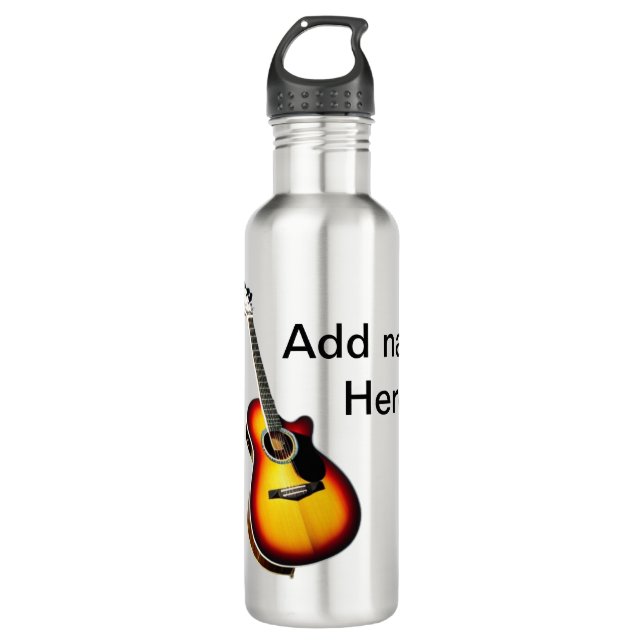 Add you name text brown acoustic guitar editable t 710 ml water bottle (Front)