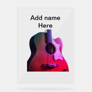 Add you name text brown acoustic guitar editable t acrylic sign