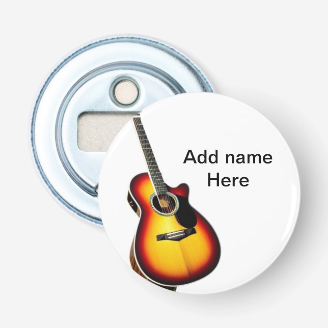 Add you name text brown acoustic guitar editable t bottle opener (Front)